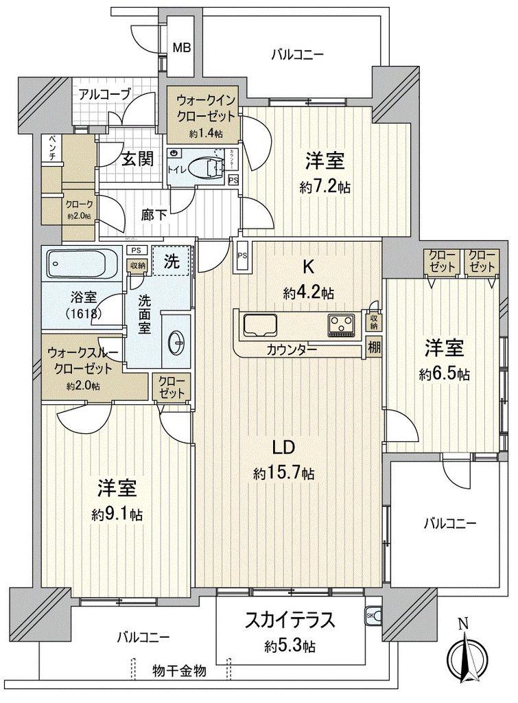 マンション ロイヤルガーデン中山下弐番館(3LDK/13階)の間取り写真