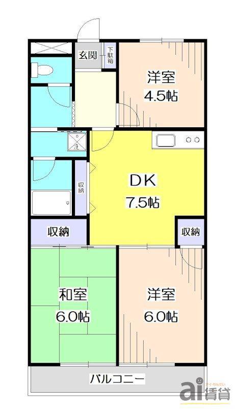 ドミール所沢I(3DK/1階)の間取り写真