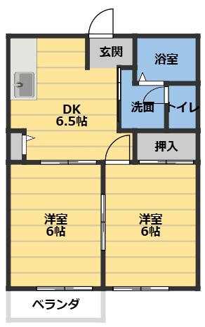 セントヒルズD(2DK/2階)の間取り写真