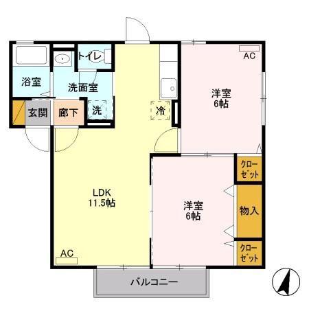 ハイツ・ラフィーネA(2LDK/2階)の間取り写真