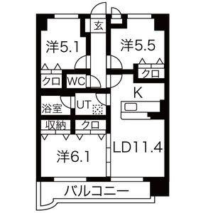 ユーミータウン(3LDK/6階)の間取り写真