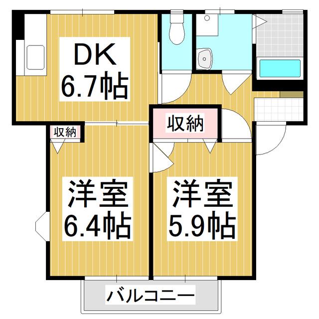 ディアスシリウスA棟(2DK/2階)の間取り写真