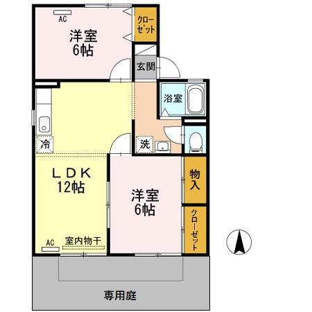 KUWA HOUSE(2LDK/1階)の間取り写真