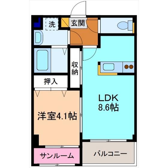 サンシェスタ田中町(1LDK/3階)の間取り写真
