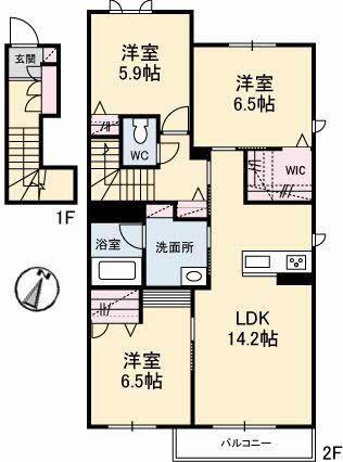 カシュカシュ(3LDK/2階)の間取り写真