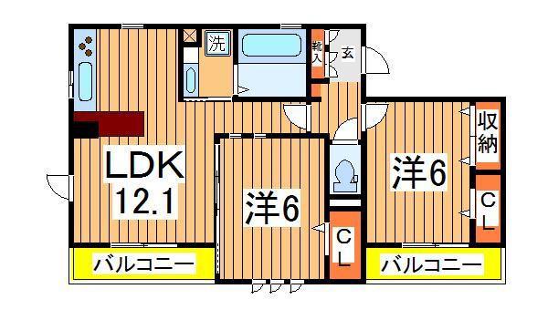 ピアチェーレ1(2LDK/1階)の間取り写真