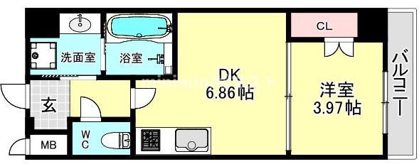 クローバー・レジデンス弁天町(1DK/5階)の間取り写真