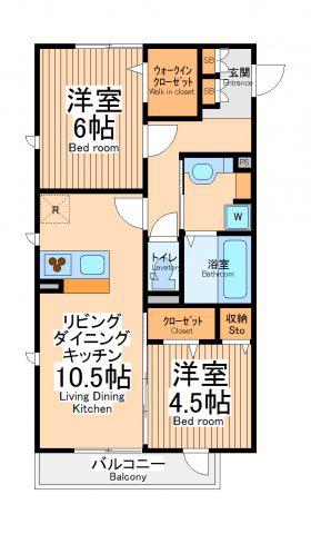サニーハウス(2LDK/2階)の間取り写真