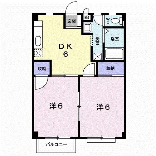 プライム駅東A(2DK/2階)の間取り写真