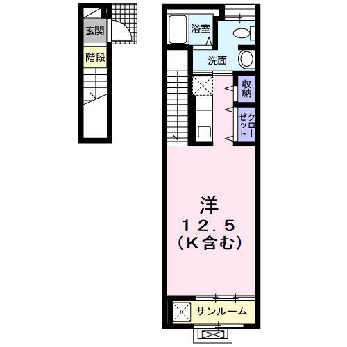 エルファ(ワンルーム/2階)の間取り写真