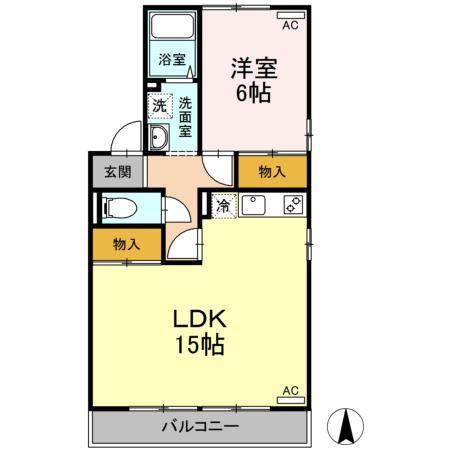 セントラルヴィレッジ桑原 C棟(1LDK/2階)の間取り写真
