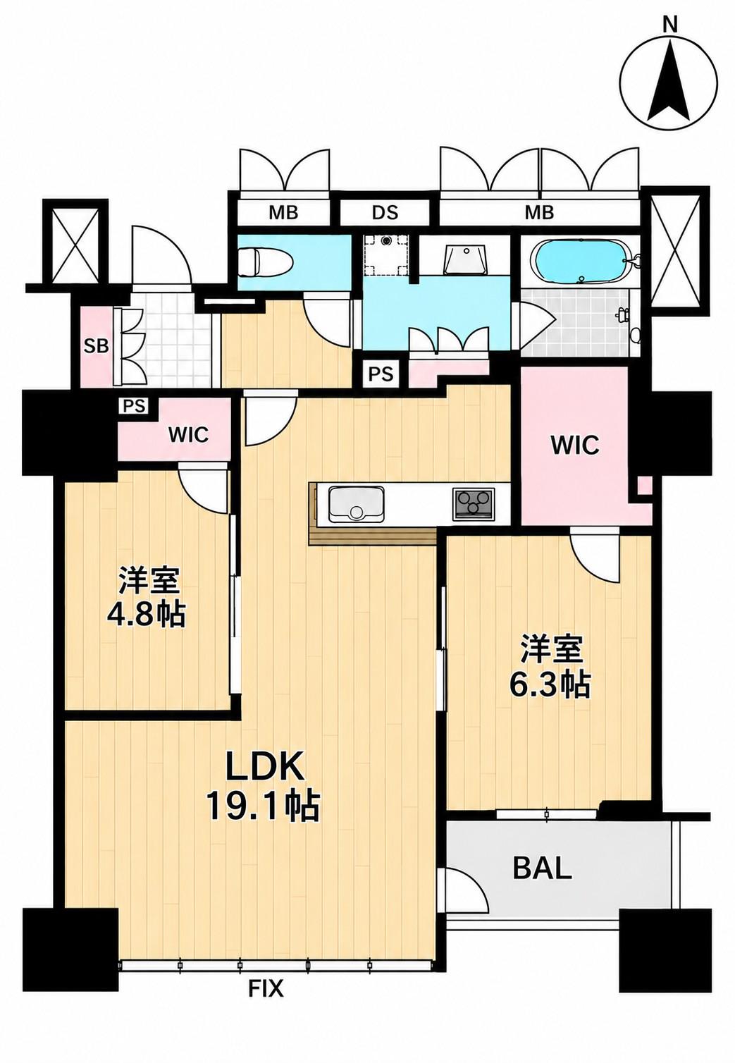 プレミストタワー靱本町(2LDK/19階)の間取り写真