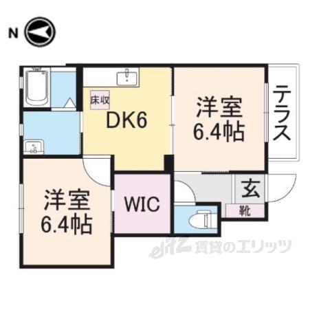 ラ・メゾン柿の木D(2DK/1階)の間取り写真