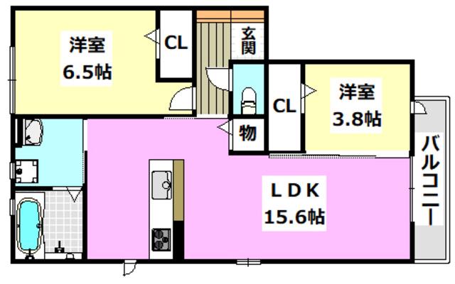 リュー・グロワールA棟(2LDK/1階)の間取り写真