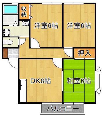 アザレア藤原J棟(3DK/2階)の間取り写真