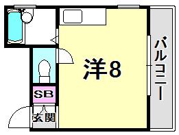 ドリームコート甲東園(ワンルーム/1階)の間取り写真