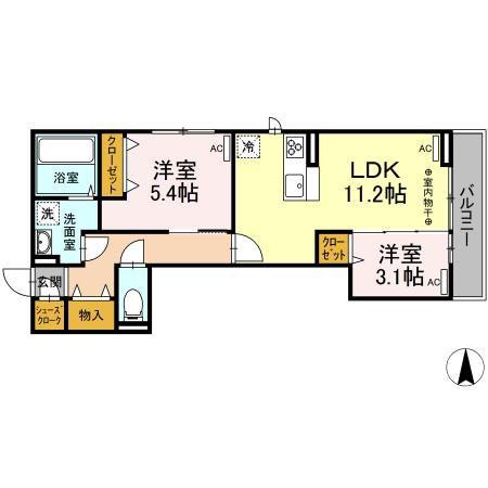 アネモネ元本郷(2LDK/3階)の間取り写真