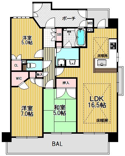 ブリリア北堀江(3LDK/6階)の間取り写真