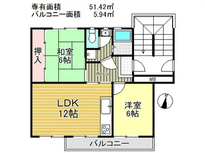 みさと団地8街区(2LDK/2階)の間取り写真