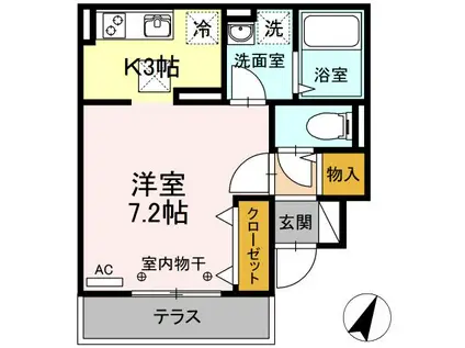 プティフォンテーヌ(ワンルーム/1階)の間取り写真