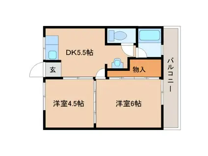 コーポ西口(2DK/2階)の間取り写真