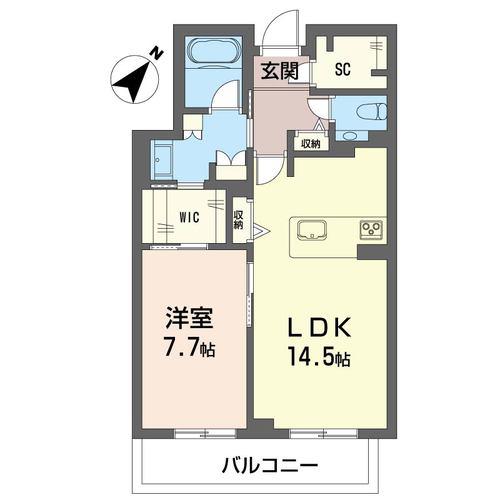 ウィズプラス浦和美園ウエストD棟(1LDK/1階)の間取り写真