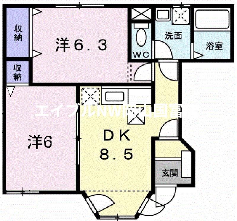 アミティエA(2DK/1階)の間取り写真
