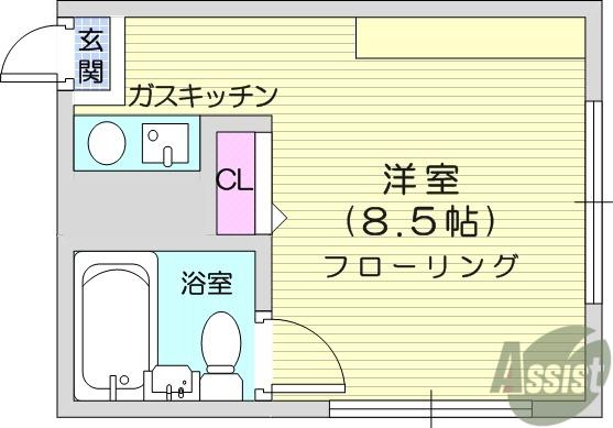 サンポート・6(1K/2階)の間取り写真