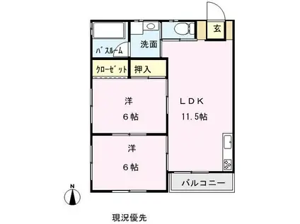 カントリーヒルハイツ(2LDK/2階)の間取り写真