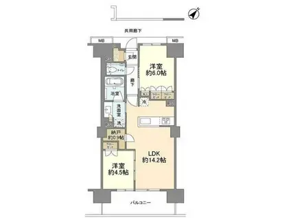 プラウドシティ方南町(2LDK/9階)の間取り写真