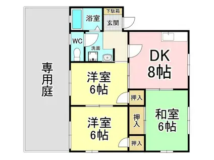 ドエル鴨生田 A棟(3DK/1階)の間取り写真