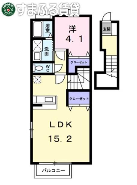 ロブストバローネ B(1LDK/2階)の間取り写真