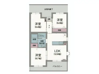 エクセルシオール(3LDK/1階)の間取り写真