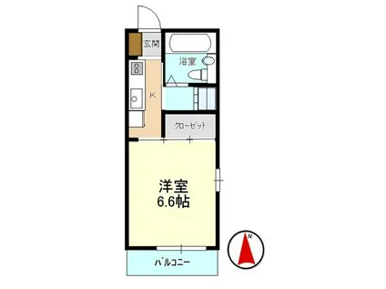 北岳 B棟(1K/1階)の間取り写真