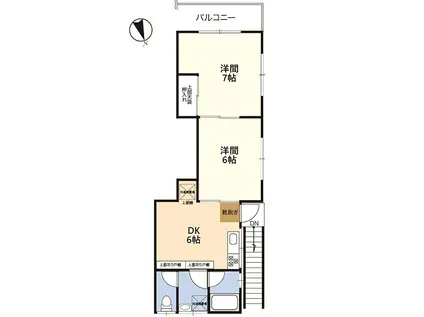 富岡東5丁目21-7 2階住居(2DK/2階)の間取り写真