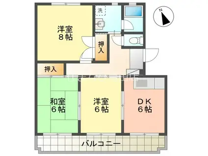 ヴィラウエノ(3DK/2階)の間取り写真