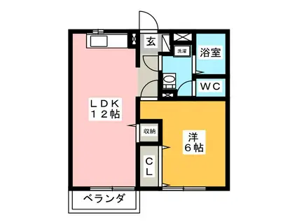 レイクサイド ドミール(1LDK/1階)の間取り写真