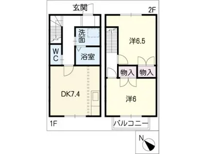 ウエストラフィーネ(2DK/2階)の間取り写真