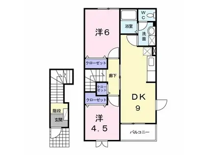 アヴニールVIII(2DK/2階)の間取り写真