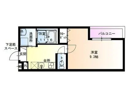 フジパレス上野芝III番館(1K/3階)の間取り写真