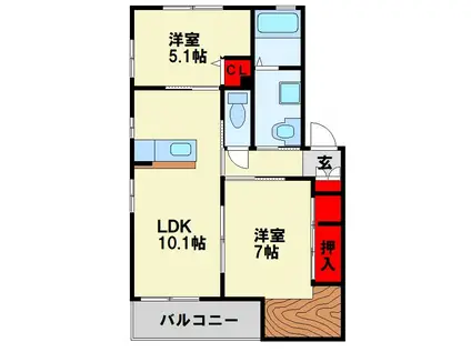 ディアス馬場山B(2LDK/1階)の間取り写真