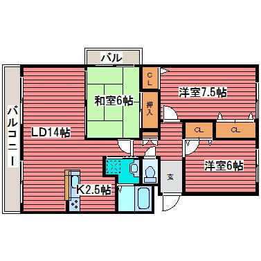 KKS福住(3LDK/2階)の間取り写真