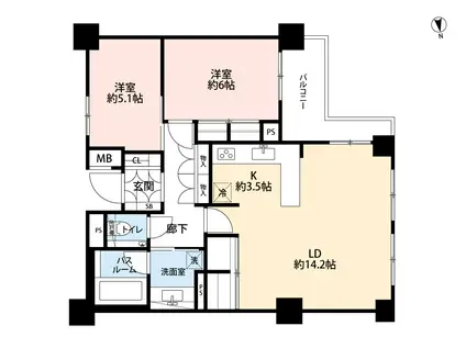 オープンレジデンシア神楽坂E棟(2LDK/6階)の間取り写真
