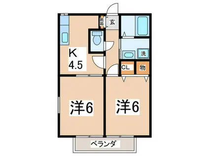 大磯シーサイドコーポB(2K/1階)の間取り写真