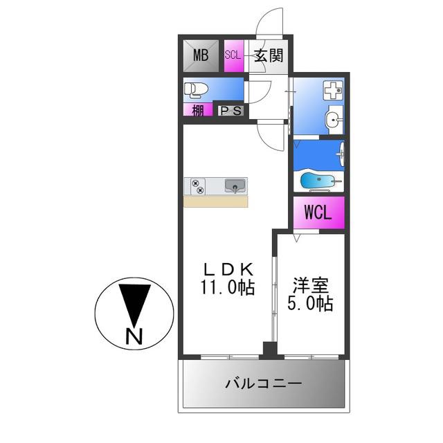 VITA荒本(1LDK/5階)の間取り写真