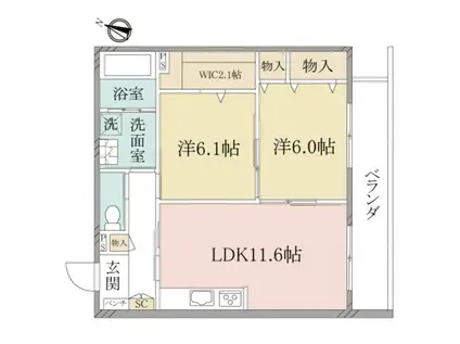 ヘーベルヴィレッジ湘南台4丁目サニーヒルズ湘南(2LDK/2階)の間取り写真