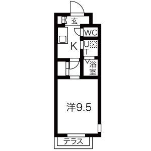 カーササクラ2番館(1K/4階)の間取り写真
