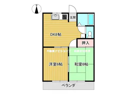 ワインレッドルーフ(2DK/2階)の間取り写真