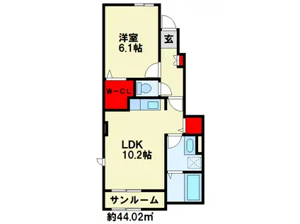 レディ・バグII(1LDK/1階)の間取り写真