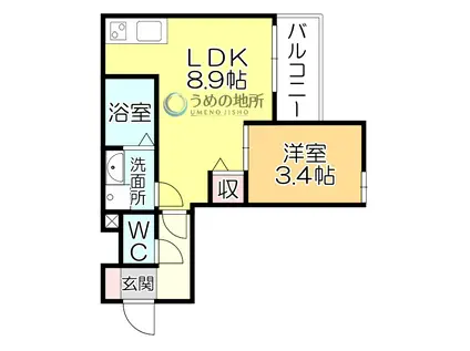 GAIA櫛原(1LDK/2階)の間取り写真